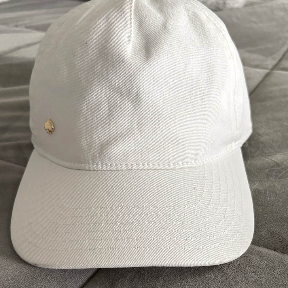 kate spade White Baseball Cap with Gold Spade Accent